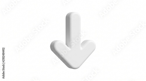 Minimalist 3D White Downward Arrow Icon for Web Navigation and Interface Design Elements