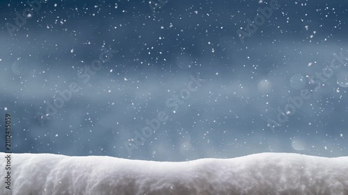 Winter landscape - christmas background with falling snow. Seamless snowing loop.
