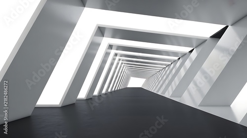 Abstract geometric perspective tunnel with light rays