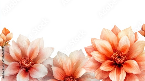 cute watercolor dahlia flowers with lush petals, white background