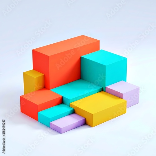 Abstract composition of colorful geometric blocks in primary colors