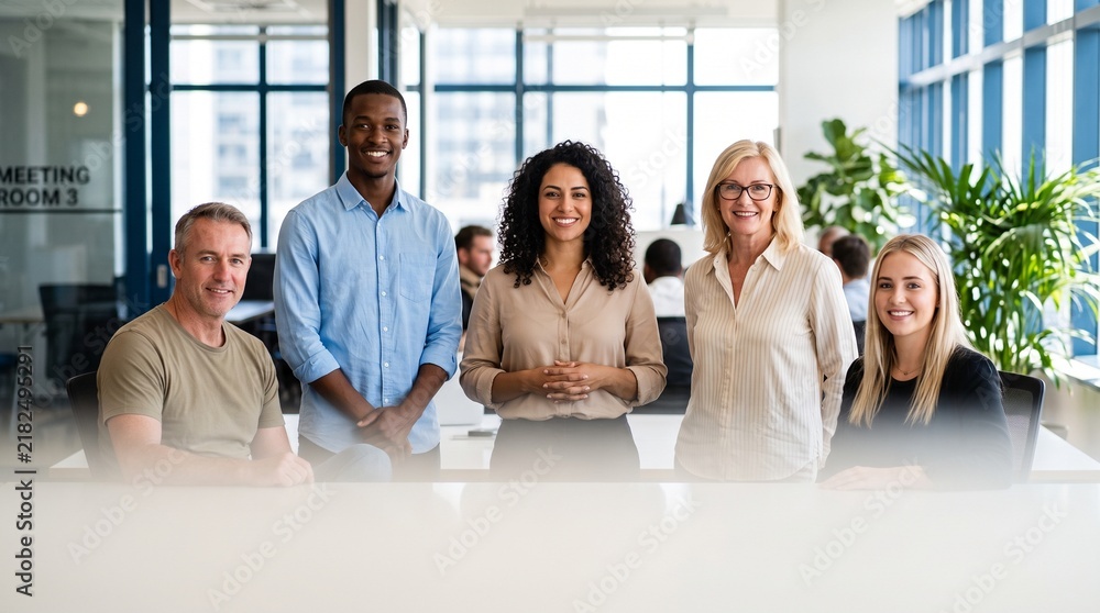Fototapeta premium Diverse business team posing in a bright modern office