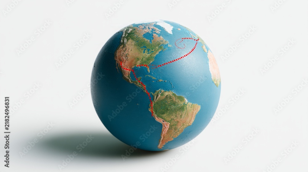 Fototapeta premium Global Travel Path Marked on Miniature Earth
