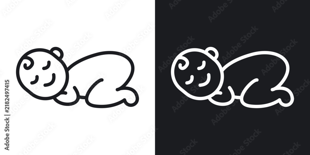 Fototapeta premium Sleeping baby icon flat outline in black