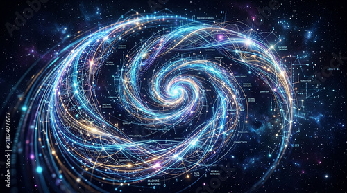 Abstract Swirling Cosmic Energy Vortex with Glowing Particles.