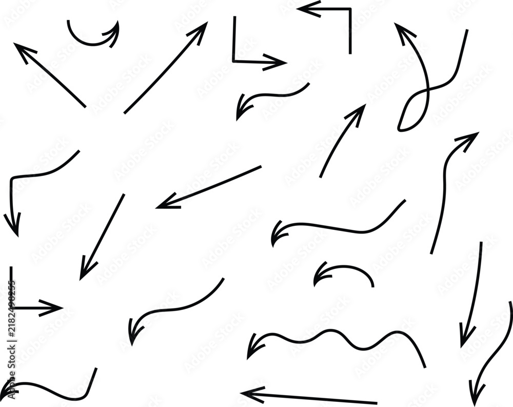 Fototapeta premium Set of black hand drawn arrows on a simple page