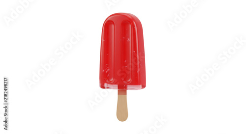 Quadro su tela A bright red popsicle on a wooden stick against a clean white background, a refr