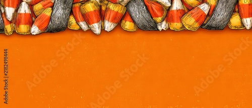 Halloween Candy Corn Border on Orange Background