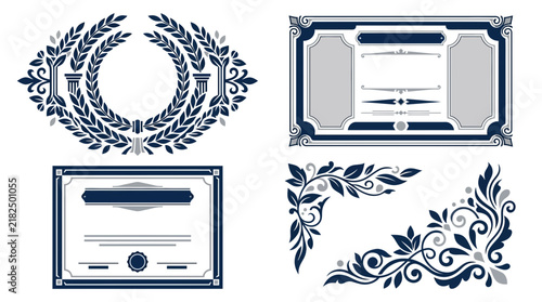 Ornate Decorative Borders, Laurel Wreath, Certificate Frame, Corner Flourish