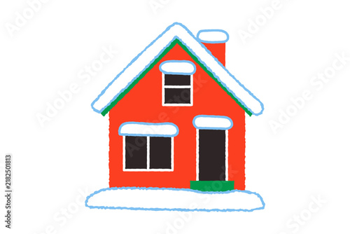 Plakat 雪が降り積もった赤い家のイラスト 