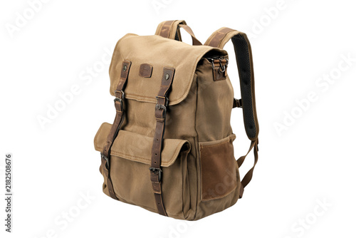 Trendy brown canvas backpack featuring leather details perfect for travel or daily activities