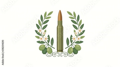 Olive branch with rifle in laurel wreath