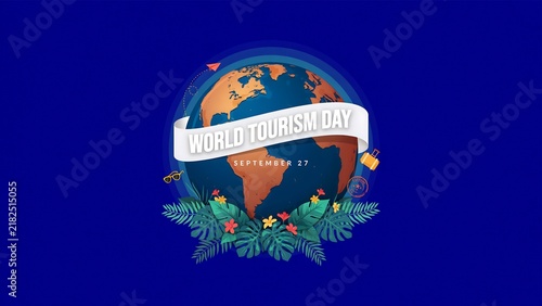 World tourism day illustration with globe and ribbon