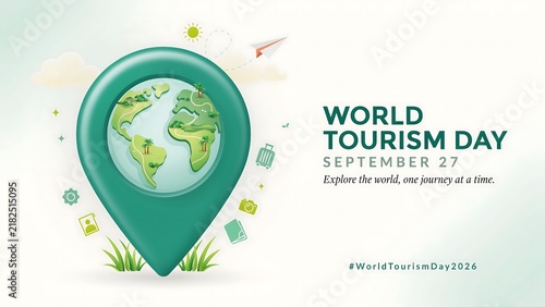 World tourism day illustration with globe pin