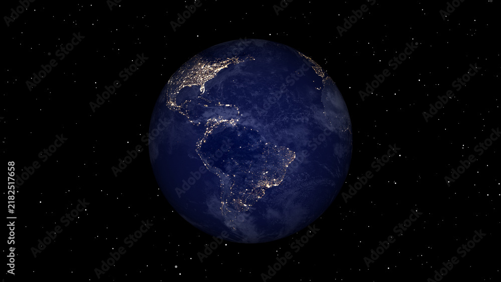 Fototapeta premium Earth at Night Showing Continents Lit by City Lights from Space photo