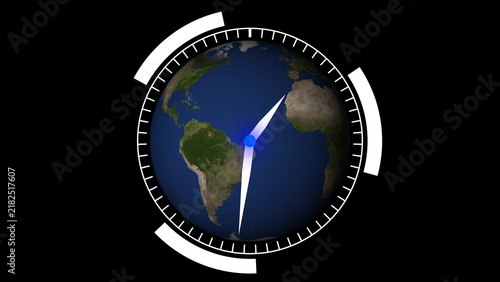 Fotografie 3D Earth Globe with Clock Hands and Futuristic Digital Interface world time
