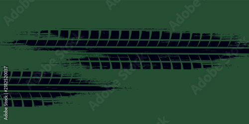 Grunge tire track, wheel braking marks. Truck, car or motorcycle tread pattern silhouette. Auto race, motorsport, speed racing