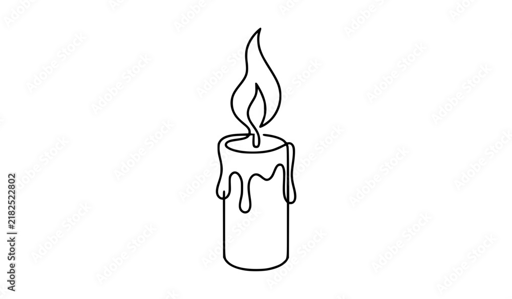 Obraz premium Burning Candle Continuous Line Art Black White Vector Design