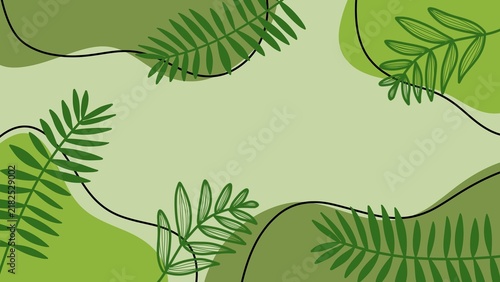 Organic Abstraction Green Background with Hand-Drawn Foliage