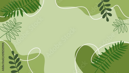 Organic Green Background with Mixed Flat & Line Art Leaves