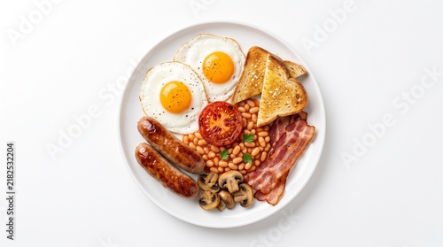 Full english breakfast with fried eggs sausages and beans
