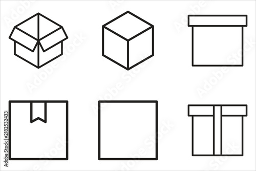 Line-style Box and Packaging Icon Set. A collection of line-style icons related to cargo, boxes, packaging, shipping, cartons, parcels, and more. Adjustable line thickness. Vector illustration.