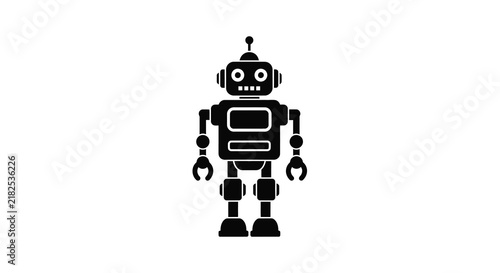 Robot Silhouette On White Background Minimalist Vector Illustration