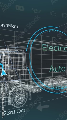 Animation of 3d model of car with digital interface and data processing