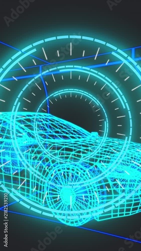 Animation of 3d model of car with digital interface and data processing