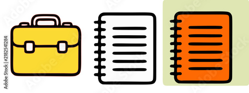 Close-up of a dark grey user interface showing a briefcase icon and a spiral notebook.