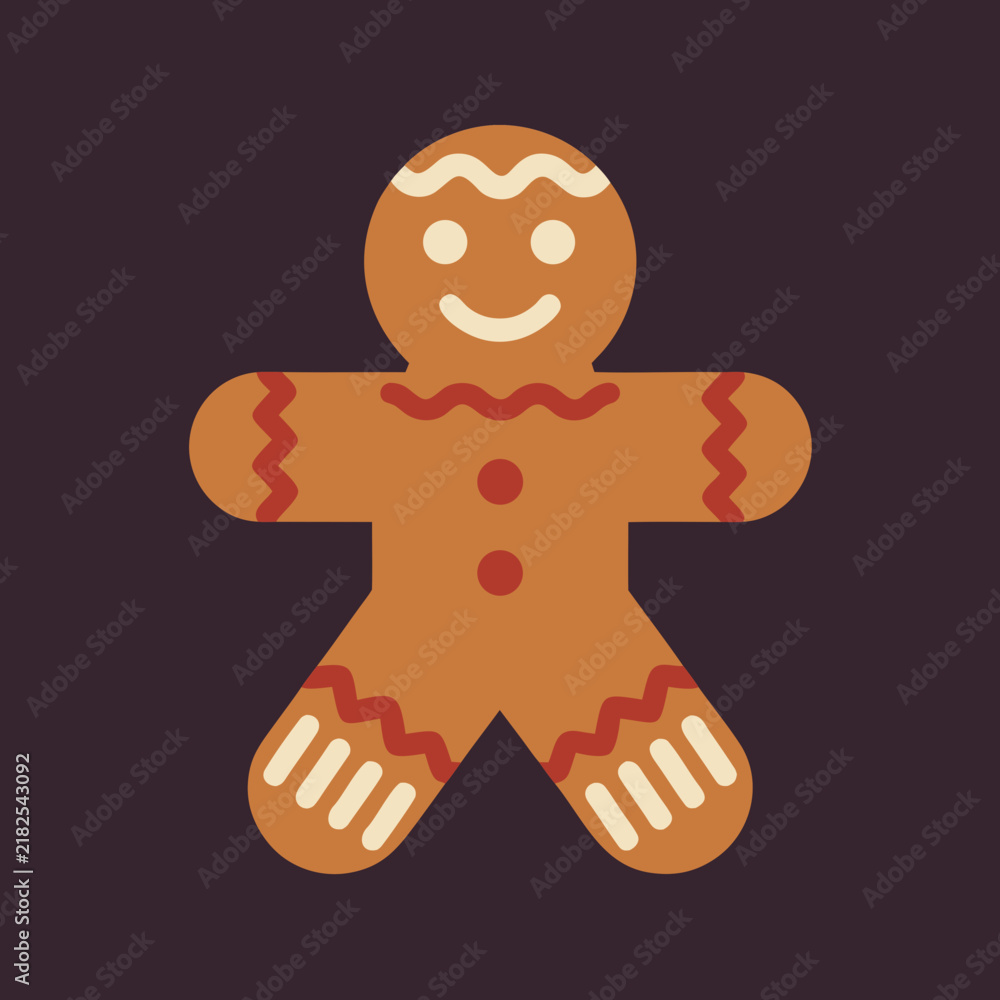 Obraz premium Gingerbread man cookie icon with decorative icing on dark background