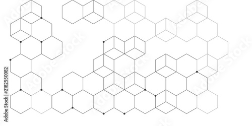 Fine black and white honeycomb background with isometric cube cells. Ideal for website header and social media graphics.