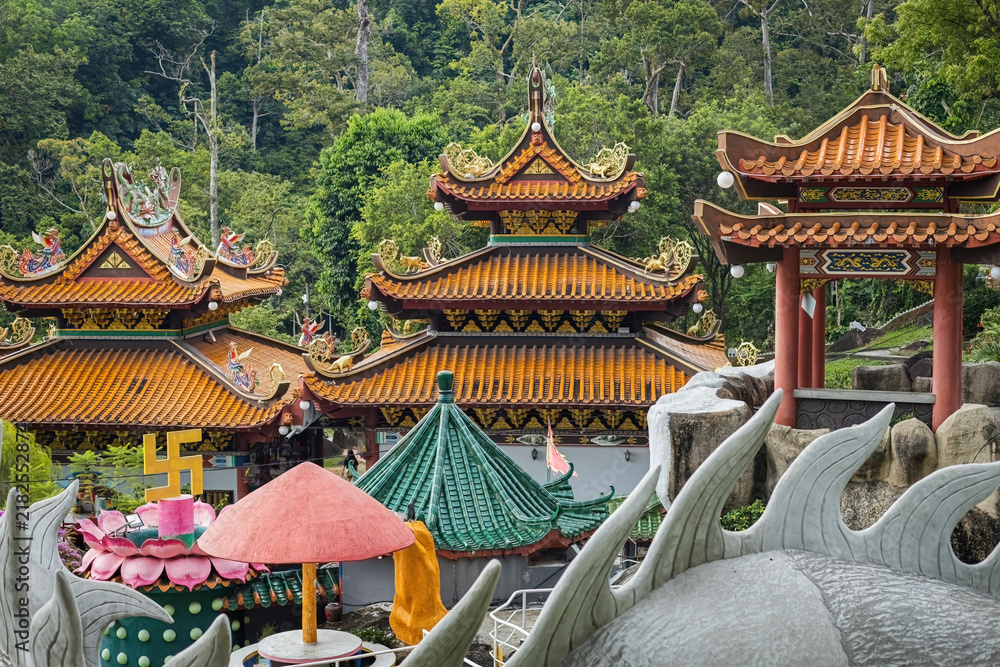 Fototapeta premium Outside details of Fu Lin Kong Temple, traditional Chnese temple at Pangkor island, Malaysia