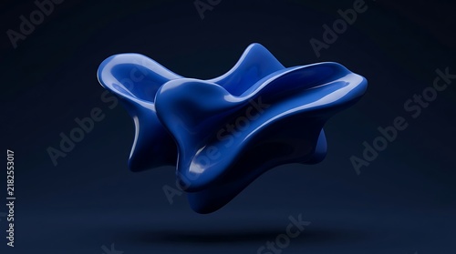 Abstract 3d rendered shape with flowing blue liquid texture isolated on a dark background
