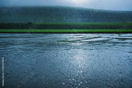 lake in the morning with rain