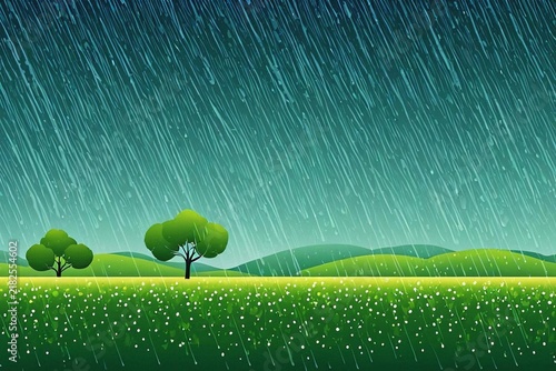 green grass and blue sky with tree