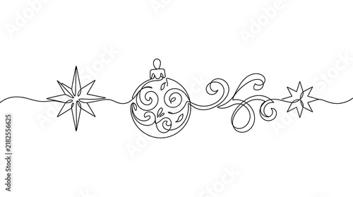 Christmas bauble and stars continuous line drawing with christmas ornament continuous minimalist celebration seasonal