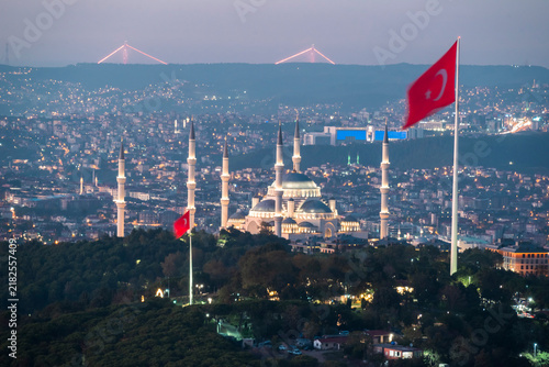 During the Blue hour Great Camlica Mosque at Uskudar Istanbul