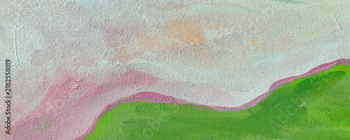 Minimal Abstract Painting with Green White and Soft Pink Organic Shapes on Canvas