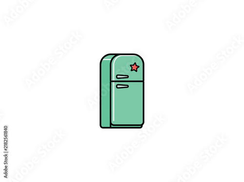 Vintage Mint Green Refrigerator With Star Detail Vector Illustration