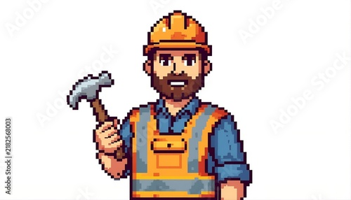 Pixel Art Construction Worker with Hammer