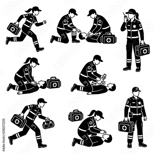 Paramedic and Emergency Medical Services Set Vector Illustration