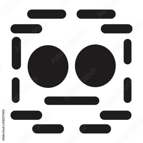 Minimalist black robot face icon with circular eyes and dashed frame