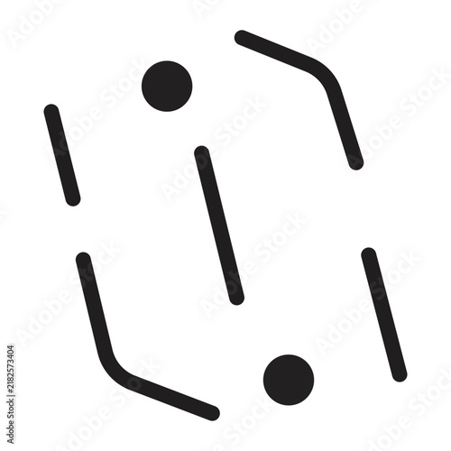 Minimalist geometric line art icon with dots on a white background.
