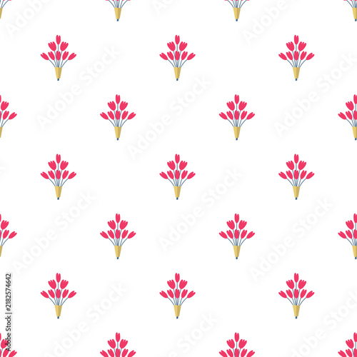 Pink Tulip Bouquet Seamless Pattern Floral Spring Background Minimal Repeat Design