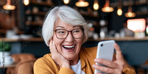 Senior enjoying technology connection in warm atmosphere