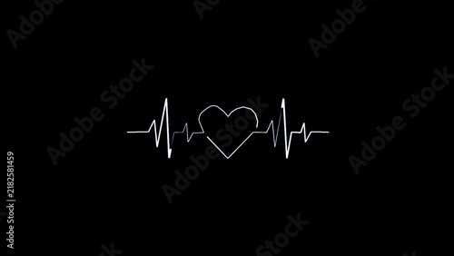 Heartbeat animation 4k. Red heart beating on black background ,Cardiogram cardiograph oscilloscope screen red .