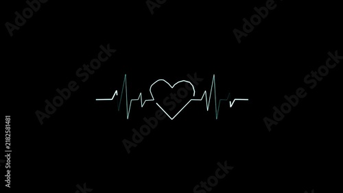 Heartbeat animation 4k. Red heart beating on black background ,Cardiogram cardiograph oscilloscope screen red .