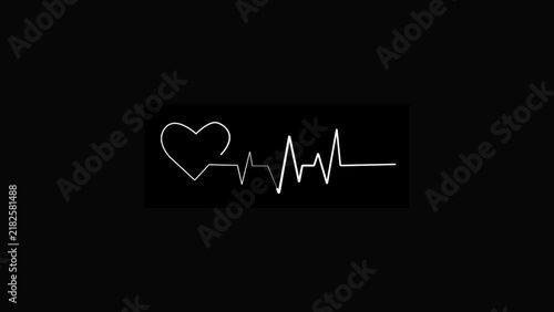 Neon heart beating with pulse wave motion graphic video . Animated outline marker brush black heart background isolated transparent back ground