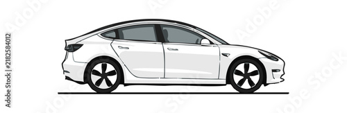 Side view illustration of a modern white electric sedan car.